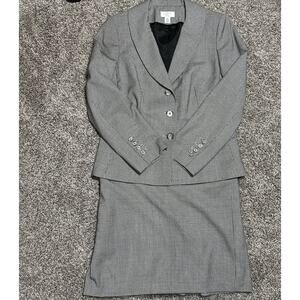 Ann Taylor Loft Houndstooth Wool Petite Skirt Suit w/ Blazer Size 10P /skirt 6P